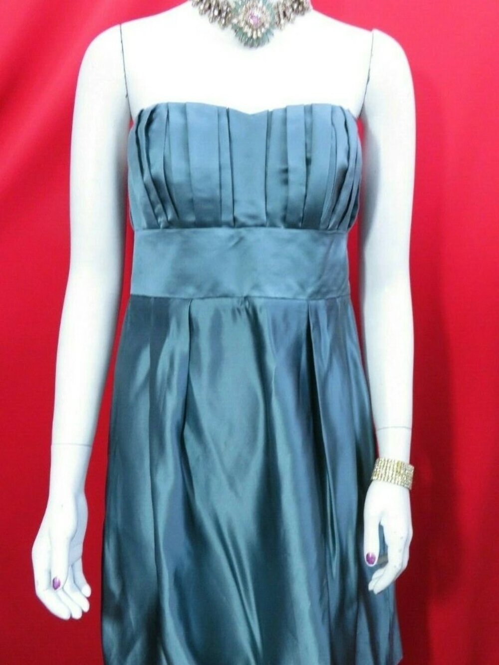 Green blues tone Mozton silk material halter evening dress